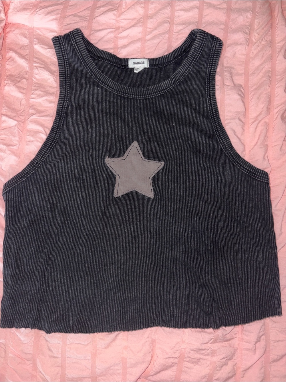 Garage Charcoal Ribbed Cropped Tank with Star Patch